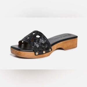 NWOT Tory Burch basket weave slide sandals, black leather, women’s size 9.5.